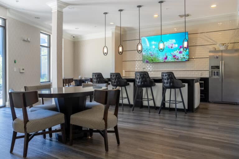 The modern and chic clubhouse at our Elizabeth apartments.